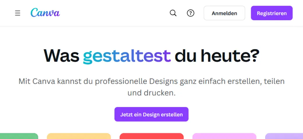 Startseite von Canva